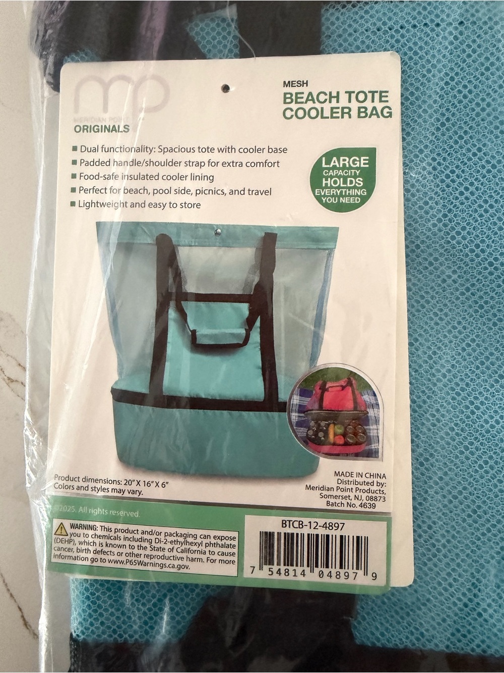 Teal Mesh Beach Tote Cooler Bag